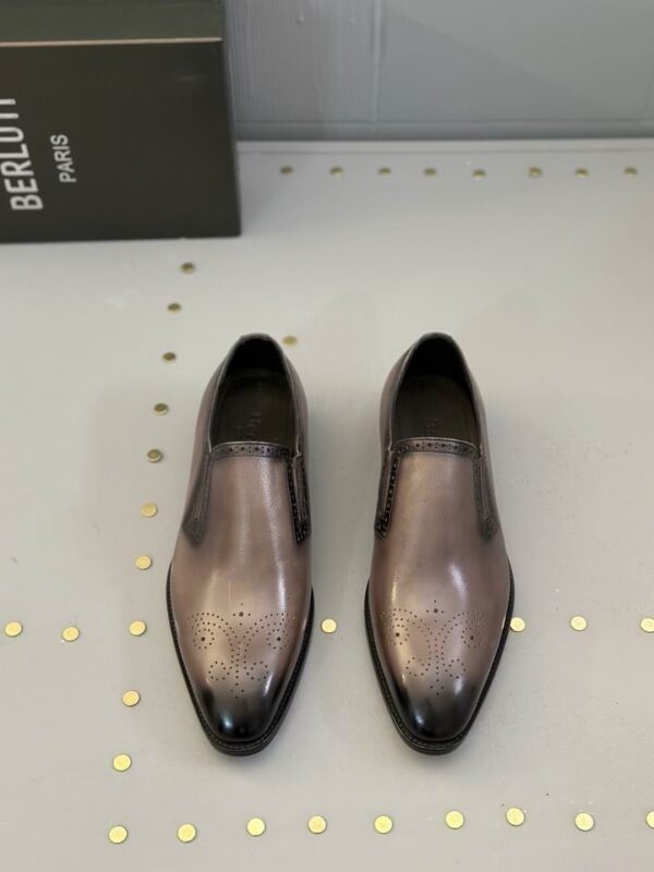 Berluti Polished Leather Slip-On Dress Shoes with Brogue Detail