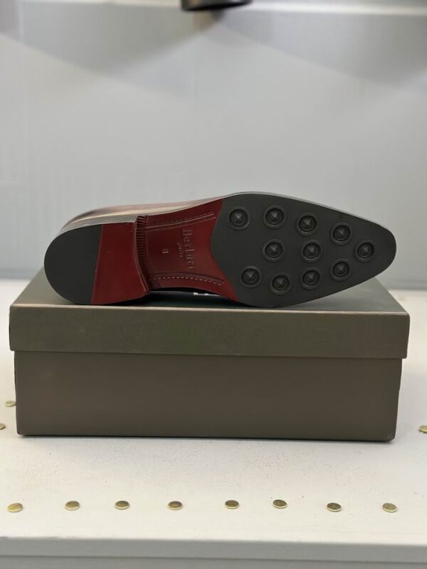 Berluti Polished Leather Slip-On Dress Shoes with Brogue Detail - Image 6