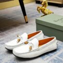Berluti White Leather Driving Loafers with Bamboo Tassels