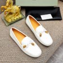 Berluti White Leather Driving Loafers with Bamboo Tassels