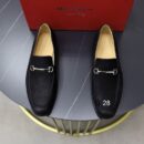 Black Leather Loafers with Silver Buckle
