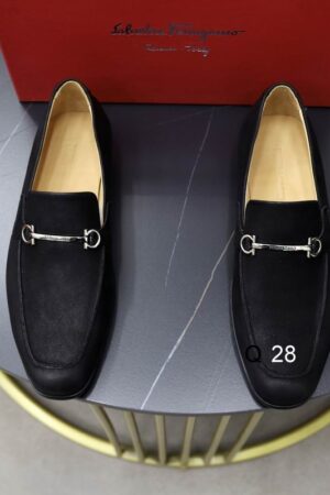 Black Leather Loafers with Silver Buckle