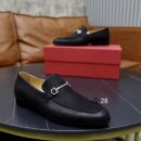 Black Leather Loafers with Silver Buckle