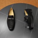 Black Leather Loafers with Silver Buckle