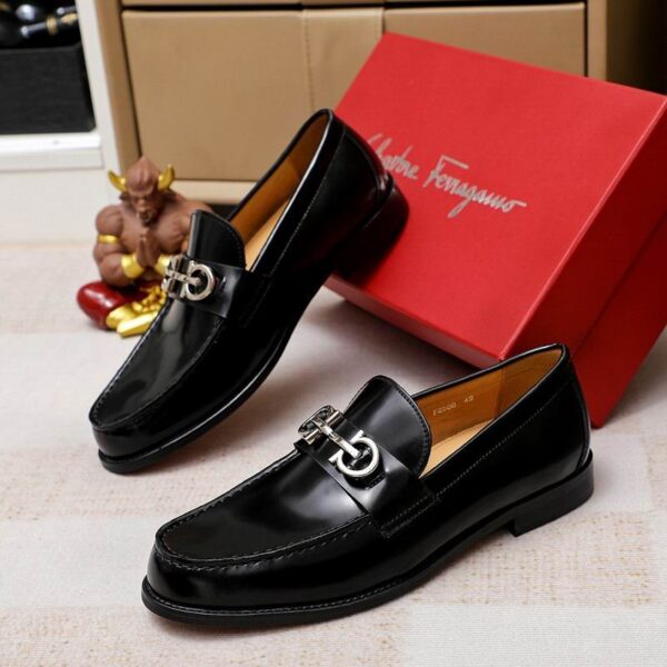 Black Patent Leather Loafers with Silver Gancini Buckle - Image 4