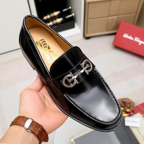 Black Patent Leather Loafers with Silver Gancini Buckle - Image 6