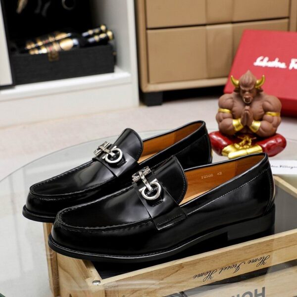 Black Patent Leather Loafers with Silver Gancini Buckle - Image 2