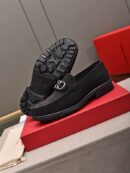 Black Suede Loafers with Silver Gancini Buckle