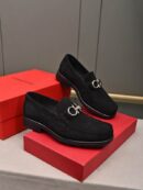 Black Suede Loafers with Silver Gancini Buckle