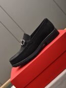 Black Suede Loafers with Silver Gancini Buckle