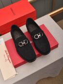 Black Suede Loafers with Silver Gancini Buckle