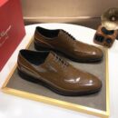 Brown Patent Leather Lace-Up Dress Shoes with Gold Logo
