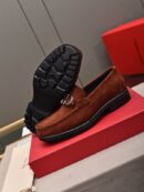 Brown Suede Loafers with Silver Gancini Buckle
