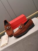 Brown Suede Loafers with Silver Gancini Buckle