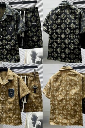 Chrome Hearts Patterned Shirt & Shorts Set with Cross Detail