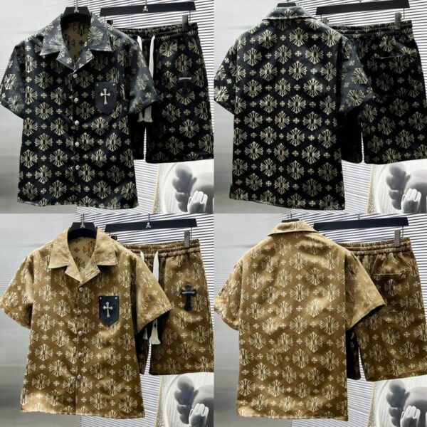 Chrome Hearts Patterned Shirt & Shorts Set with Cross Detail