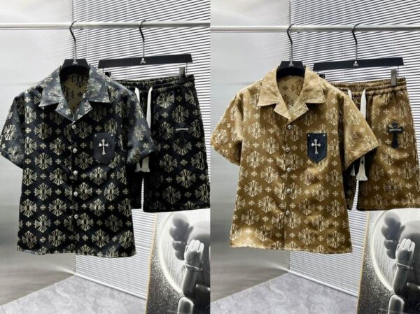 Chrome Hearts Patterned Shirt & Shorts Set with Cross Detail - Image 3
