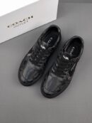 Coach Black Leather Low-Top Sneakers with Monogram Detail