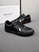 Coach Black Leather Low-Top Sneakers with Monogram Detail