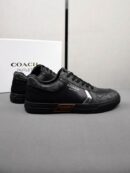 Coach Black Leather Low-Top Sneakers with Monogram Detail
