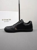 Coach Black Leather Low-Top Sneakers with Monogram Detail