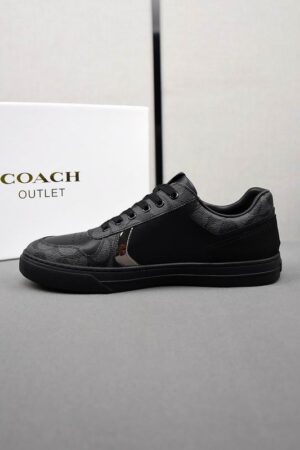 Coach Black Leather Low-Top Sneakers with Monogram Detail