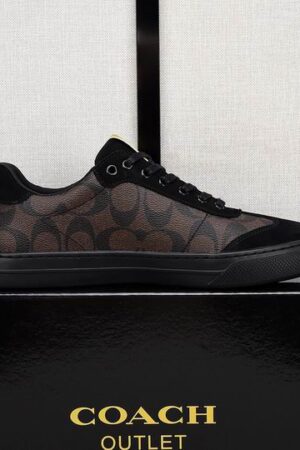 Coach Low-Top Monogram Sneakers in Black and Brown