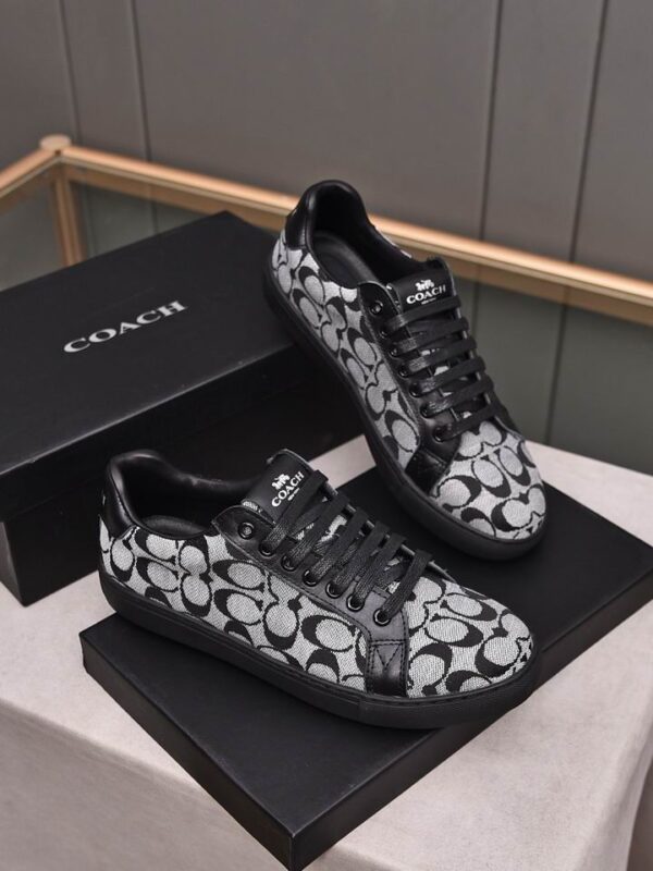 Coach Low-Top Monogram Sneakers in Black and Grey - Image 4