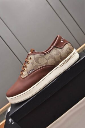 Coach Low-Top Monogram Sneakers in Brown Leather