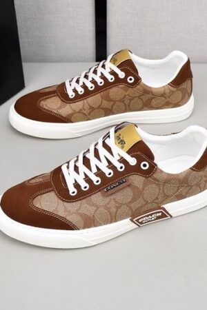 Coach Low-Top Monogram Sneakers in Brown and Beige