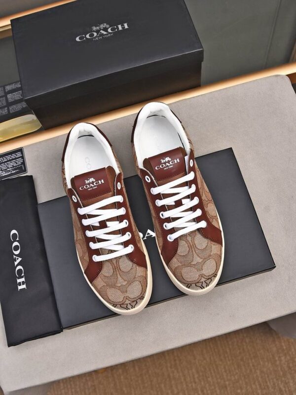 Coach Low-Top Monogram Sneakers in Brown and Beige - Image 2