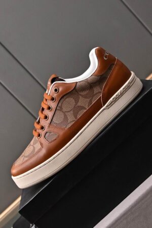 Coach Low-Top Monogram Sneakers in Brown and Beige
