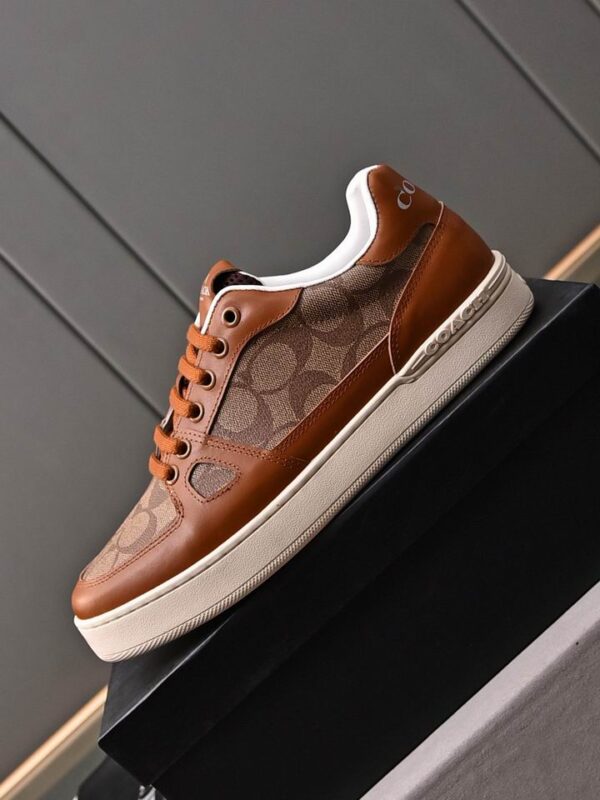 Coach Low-Top Monogram Sneakers in Brown and Beige
