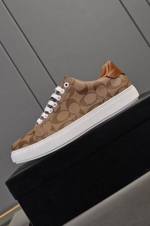 Coach Low-Top Monogram Sneakers in Brown and Beige