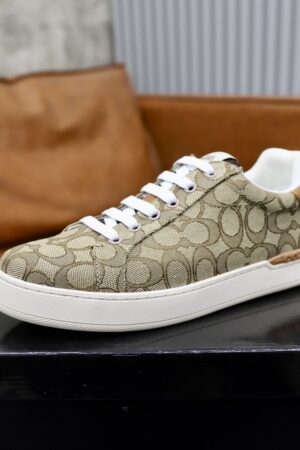 Coach Low-Top Monogram Sneakers in Brown and Beige