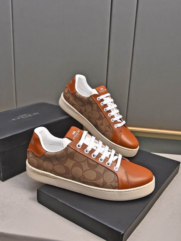 Coach Low-Top Monogram Sneakers in Brown and Beige - Image 4