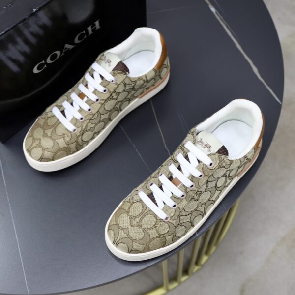 Coach Low-Top Monogram Sneakers in Brown and Beige - Image 3