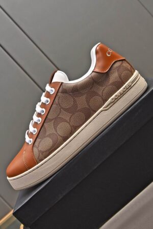 Coach Low-Top Monogram Sneakers in Brown and Beige