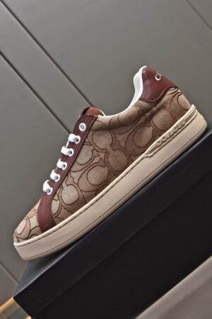 Coach Low-Top Monogram Sneakers in Brown and Beige