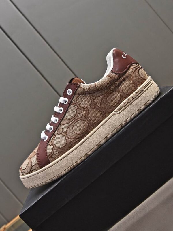 Coach Low-Top Monogram Sneakers in Brown and Beige