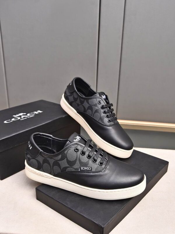 Coach Low-Top Monogram Sneakers in Grey and Beige - Image 4