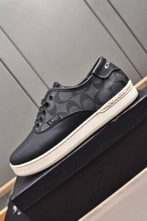 Coach Low-Top Monogram Sneakers in Grey and Beige