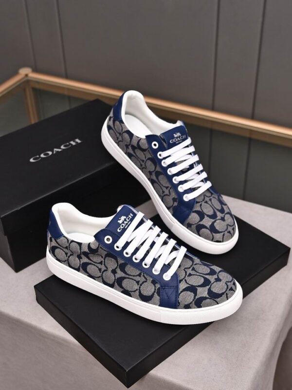 Coach Low-Top Monogram Sneakers in Navy Blue and Grey - Image 4