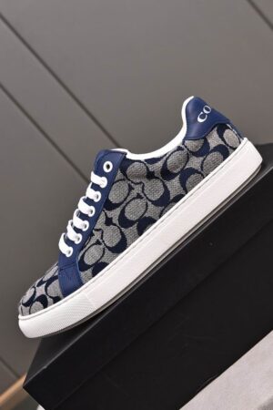 Coach Low-Top Monogram Sneakers in Navy Blue and Grey