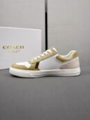 Coach Low-Top Monogram Sneakers in White and Gold