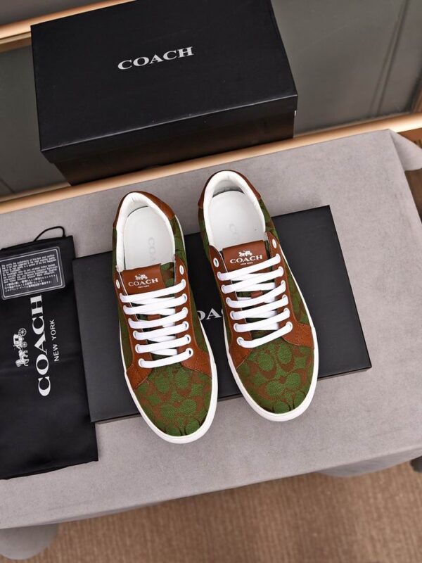 Coach Low-Top Monogram Sneakers with Brown Leather Accents - Image 2
