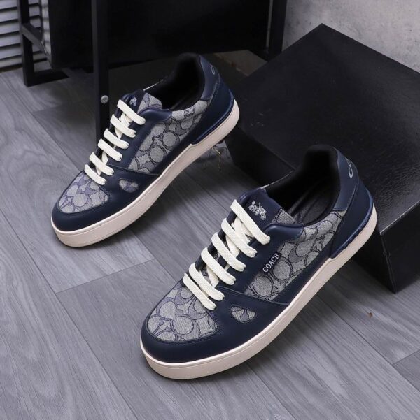 Coach Low-Top Monogram Sneakers in Navy Blue & Grey - Image 4