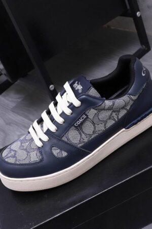 Coach Low-Top Monogram Sneakers in Navy Blue & Grey
