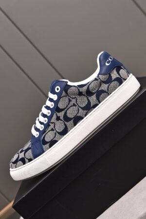 Coach Navy Blue Monogram Low-Top Sneakers