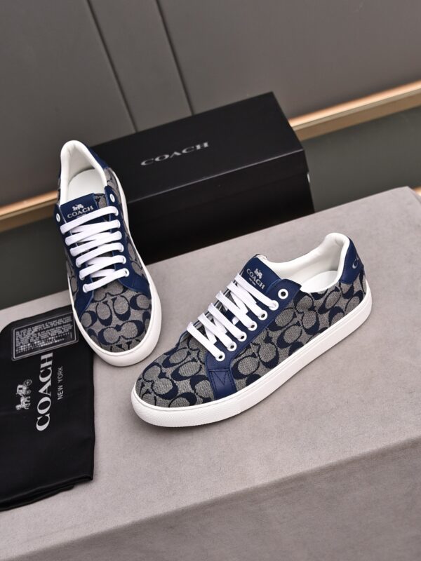 Coach Navy Blue Monogram Low-Top Sneakers - Image 3